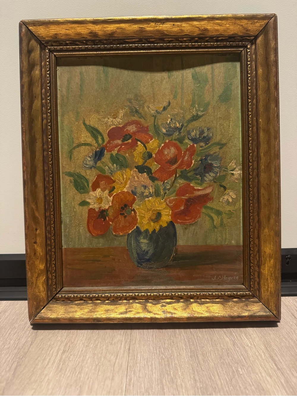 Vintage painting in golden wood frame 12.5” x 10.5”